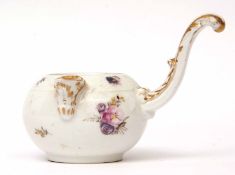 Mid-18th century Meissen chocolate pot with handle, decorated with floral sprays in typical fashion,