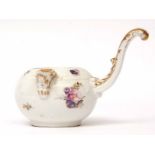 Mid-18th century Meissen chocolate pot with handle, decorated with floral sprays in typical fashion,