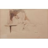 JEAN-LOUIS FORAIN (1852-1931) Woman reclining in a bed sepia, ink and wash, signed lower right 27