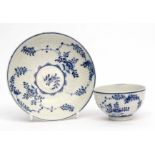 Lowestoft tea bowl and saucer decorated in Meissen style with the so-called Immortelle pattern, with