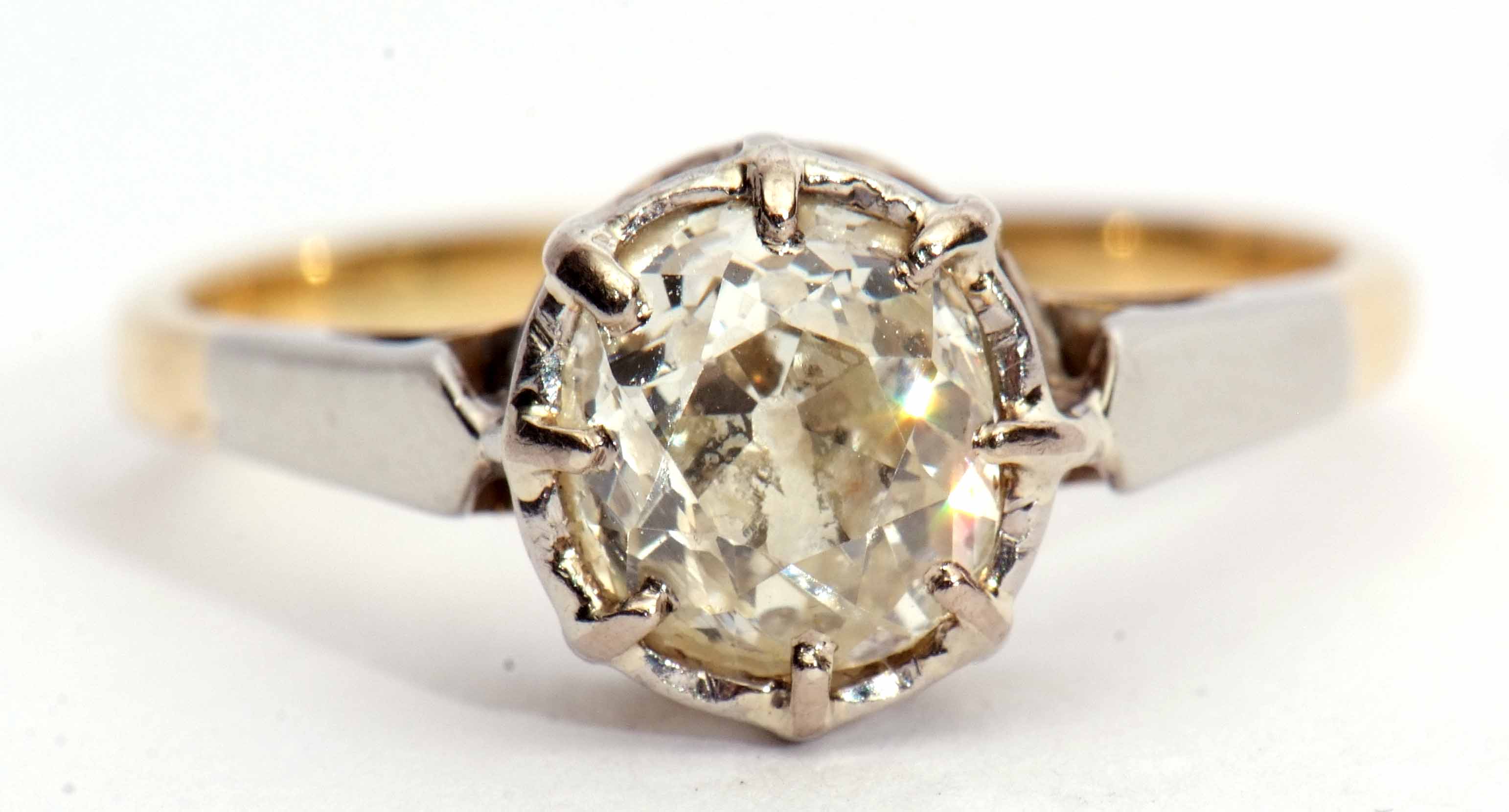 Precious metal single stone diamond ring, the old cut diamond 0.50ct approx, claw set and raised