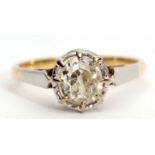 Precious metal single stone diamond ring, the old cut diamond 0.50ct approx, claw set and raised