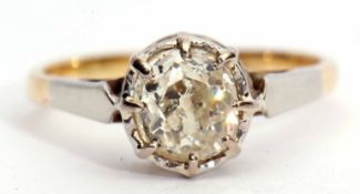 Precious metal single stone diamond ring, the old cut diamond 0.50ct approx, claw set and raised