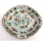 Oval 19th century Chinese porcelain dish decorated in famille rose and polychrome enamels of Chinese