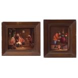 Two European porcelain plaques, each decorated in colours with scenes after Tenniers (rough edges