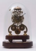 Late 19th century English 8-day skeleton clock, the movement raised on an oval plinth base on shaped