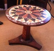 19th century pietra dura circular pedestal table, the top with central multi-coloured radiating