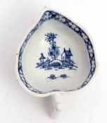Lowestoft butter boat with moulded floral feet, the interior with a Chinese island scene within a