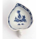 Lowestoft butter boat with moulded floral feet, the interior with a Chinese island scene within a