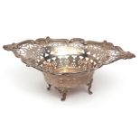 Edward VII small table basket with applied mask and C-scroll border, pierced gallery and raised on