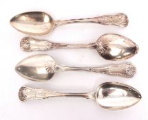 Two plus two George III hour-glass pattern table spoons with shell bowls, length 21cm, combined