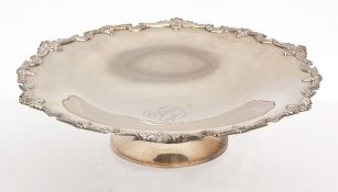George VI footed bowl with cast and applied rim and initialled polished centre on spreading circular