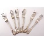 Five William IV dinner forks, Fiddle husk with husk heel, length 20 1/2 cm, London 1832, maker's