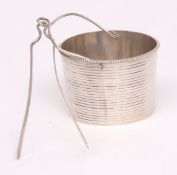 19th century French tea strainer modelled in the form of a pail with wire work handle, with spout