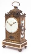 Early 18th century French quarter striking gilt brass and marble verge mantel clock, Lefebure et