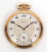 Second quarter of 20th century Swiss 18ct gold open face keyless pocket watch, Eterna, 2474121,