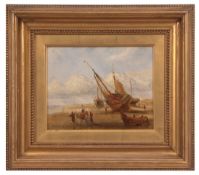 WILLIAM JOSEPH JULIUS CAESAR BOND (1833-1926) Coastal scene with fishing boats and fisher folk oil