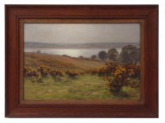 JOHN BARLOW WOOD (1862-1949) River landscape with gorse oil on canvas, signed and dated 1911 lower