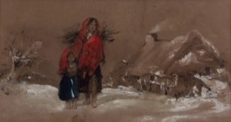 GEORGE BRYANT CAMPION (1796-1870) Winter scene with mother and child watercolour (drawing for