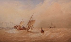 THOMAS SEWELL ROBINS (1810-1880) Shipping off a coast watercolour, signed and dated 77 lower left 25