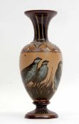 Doulton Lambeth vase by Florence Barlow, the baluster body well decorated with partridges in a