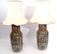 Pair of late 19th century Cantonese famille rose and famille vert vases, now converted into table
