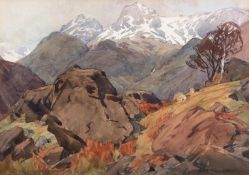 ALFRED HEATON COOPER (1864-1929) "Langdale Pikes (from near Chapel Stile)" watercolour, signed lower