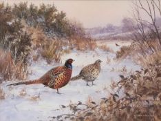 COLIN W BURNS (born 1944) "Pheasants in Winter" watercolour, signed lower right 23 x 30cms