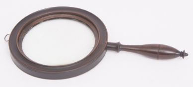 19th century stained beech gallery magnifier with concave circular bezel and baluster turned