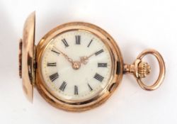 Late 19th/early 20th century yellow metal full hunter miniature keyless fob watch, the frosted