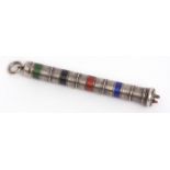 Victorian silver and enamelled propelling pencil, the body of cylindrical form with ring