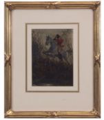DAVIDSON (19TH/20TH CENTURY) Huntsman clearing a ditch oil on board, signed lower right 16 x 12cms