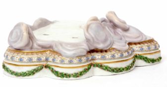 19th century shaped Meissen stand with green swags around base and a wave effect in pink and gilt,
