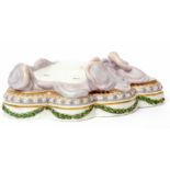 19th century shaped Meissen stand with green swags around base and a wave effect in pink and gilt,