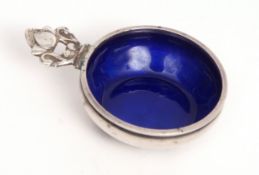 20th century Danish silver and enamelled miniature porringer, of circular form with cobalt blue
