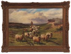 CHARLES JONES (1836-1892) Shepherd with sheep in landscape oil on canvas, monogrammed and dated 06