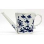 Large Lowestoft feeding cup painted in underglaze blue with a fence a flowering branches, the