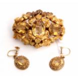 Mixed Lot: Mid-Victorian gold, foil and citrine brooch, an ornate scroll design featuring three