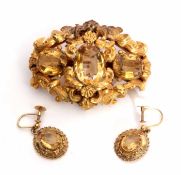 Mixed Lot: Mid-Victorian gold, foil and citrine brooch, an ornate scroll design featuring three