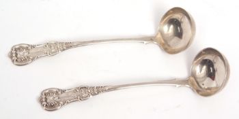 Two Victorian Scottish toddy ladles, single struck Queens pattern with circular bowls, initialled,