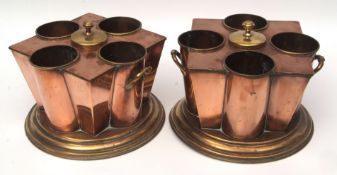 Pair of interesting brass and copper "White Star" Line wine coolers, each fitted for four bottles