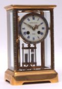 Early 20th century French lacquered brass and champlev enamel four glass mantel clock, Maple & Co