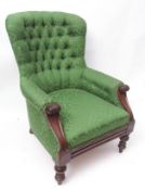 Victorian mahogany gent's chair, slightly swept back, scrolled angled arms joined by a plain apron