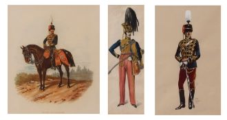 ENGLISH SCHOOL (19TH/20TH CENTURY) "10th Hussars" coloured lithograph 27 x 23cms together with two