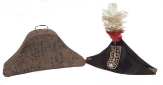 Late 19th/early 20th century cased bi-corn Officer's head-dress of black felted construction and