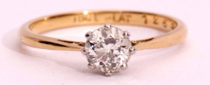 Precious metal single stone diamond ring, the brilliant cut diamond 0.30ct approx, claw set and