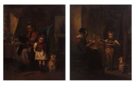 CONTINENTAL SCHOOL (19TH CENTURY) Genre scenes pair of oils on tin 45 x 36cms (2)