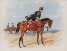 ORLANDO NORIE (1832-1901) "10th Hussars circa 1870" watercolour, signed lower right 10 x 14cms