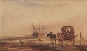 CIRCLE OF DAVID COX (1783-1859) Coastal scenes with fisherfolk, horse and cart etc pair of