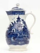 Lowestoft coffee pot and cover, circa 1780, decorated with a printed design of a pagoda and